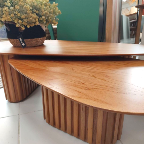 Conjunto Mesa de Centro Oval - Estrutura em madeira com lâmina de madeira - Image 2