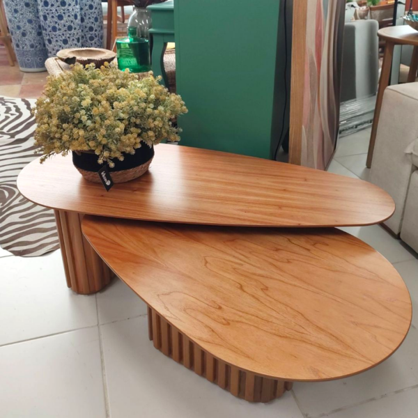 Conjunto Mesa de Centro Oval - Estrutura em madeira com lâmina de madeira - Image 3