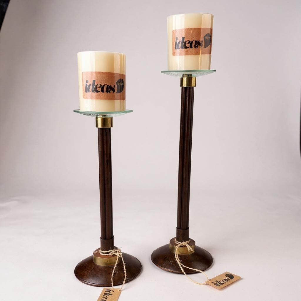 Conjunto com 2 Castiçal em Aço Carbono - Coleção Rústico Chique