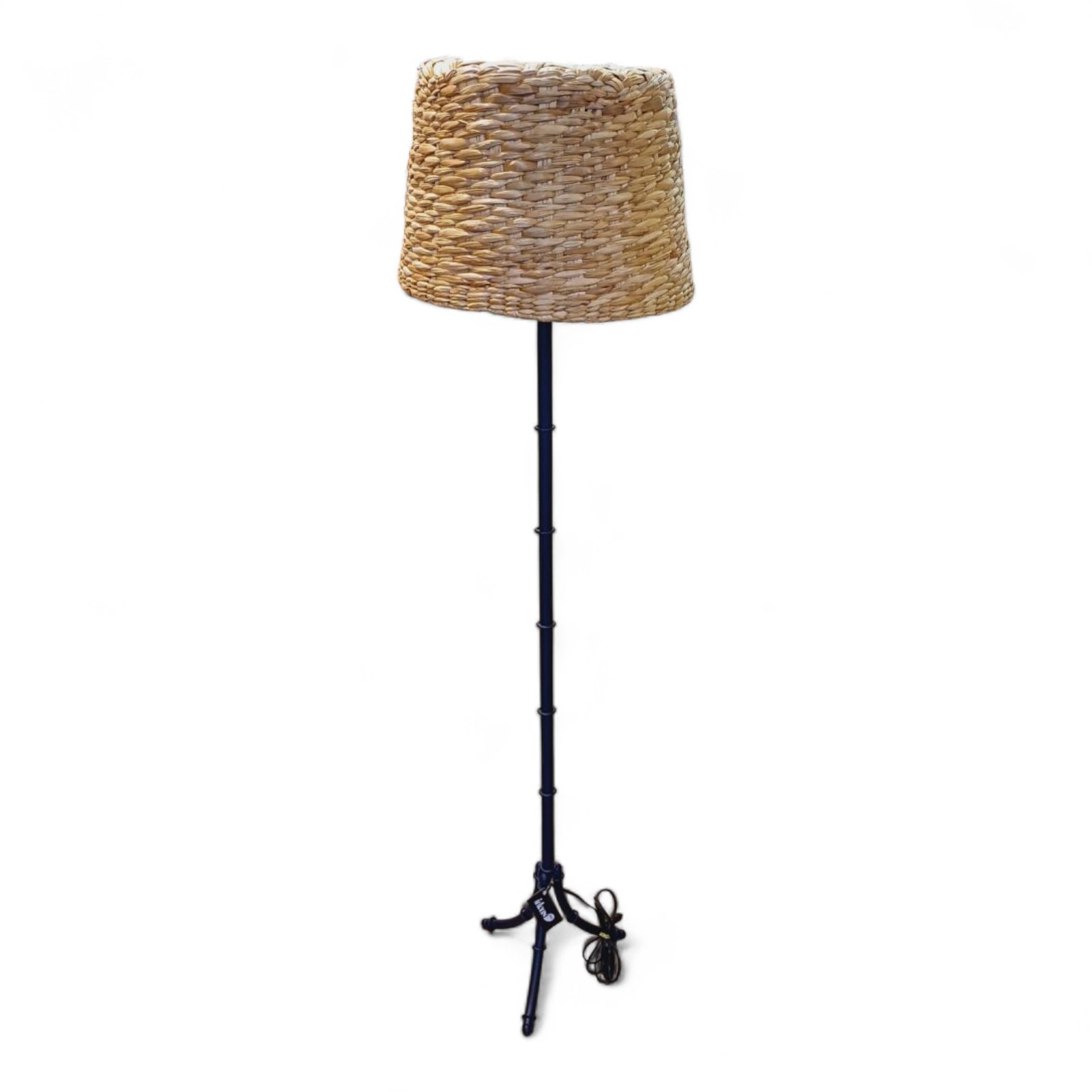 Luminária de Chão Azul com Cúpula de Fibra Natural