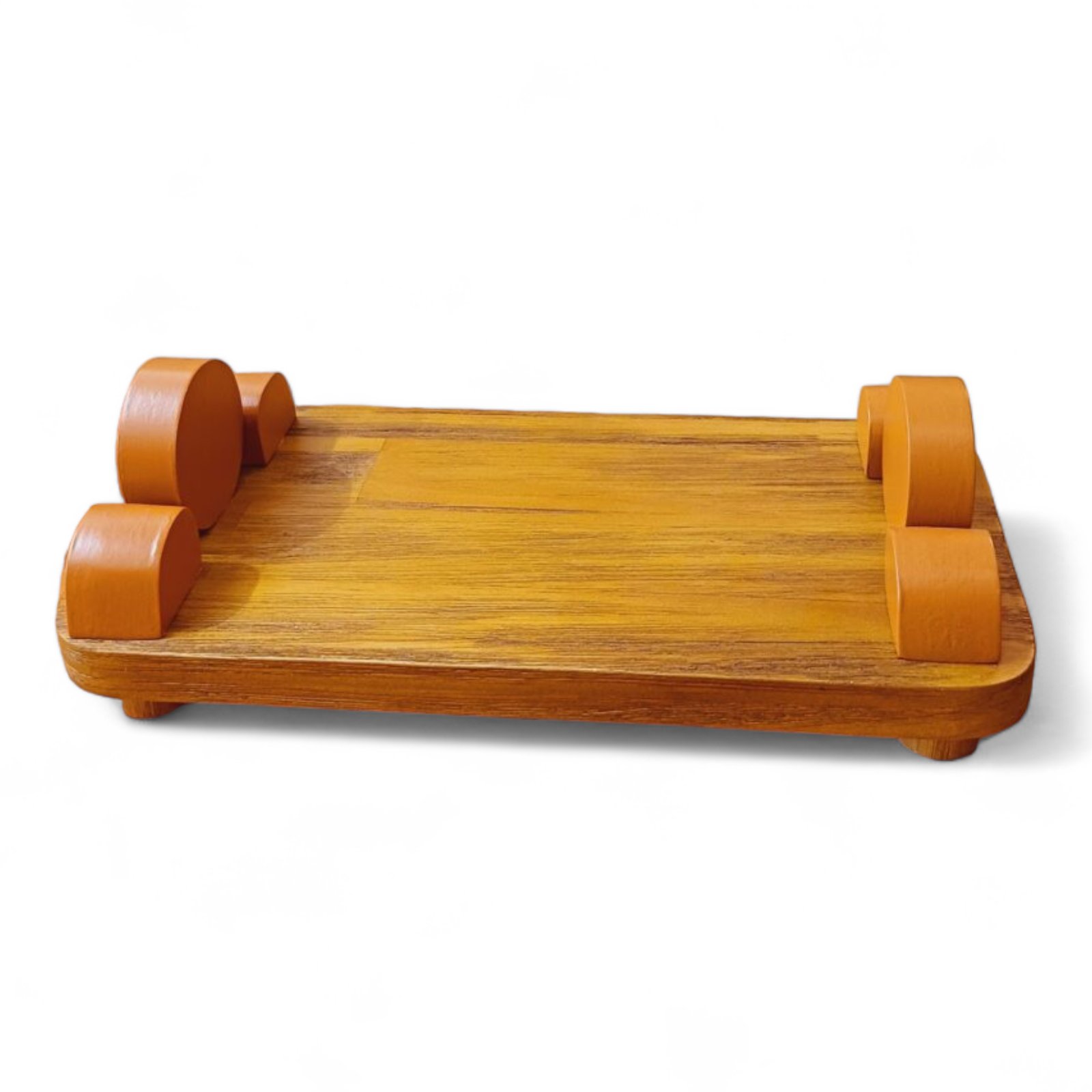 Bandeja em Madeira Maciça com Detalhes Terracota