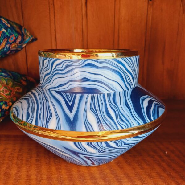 Vaso Azul e Dourado em Cerâmica