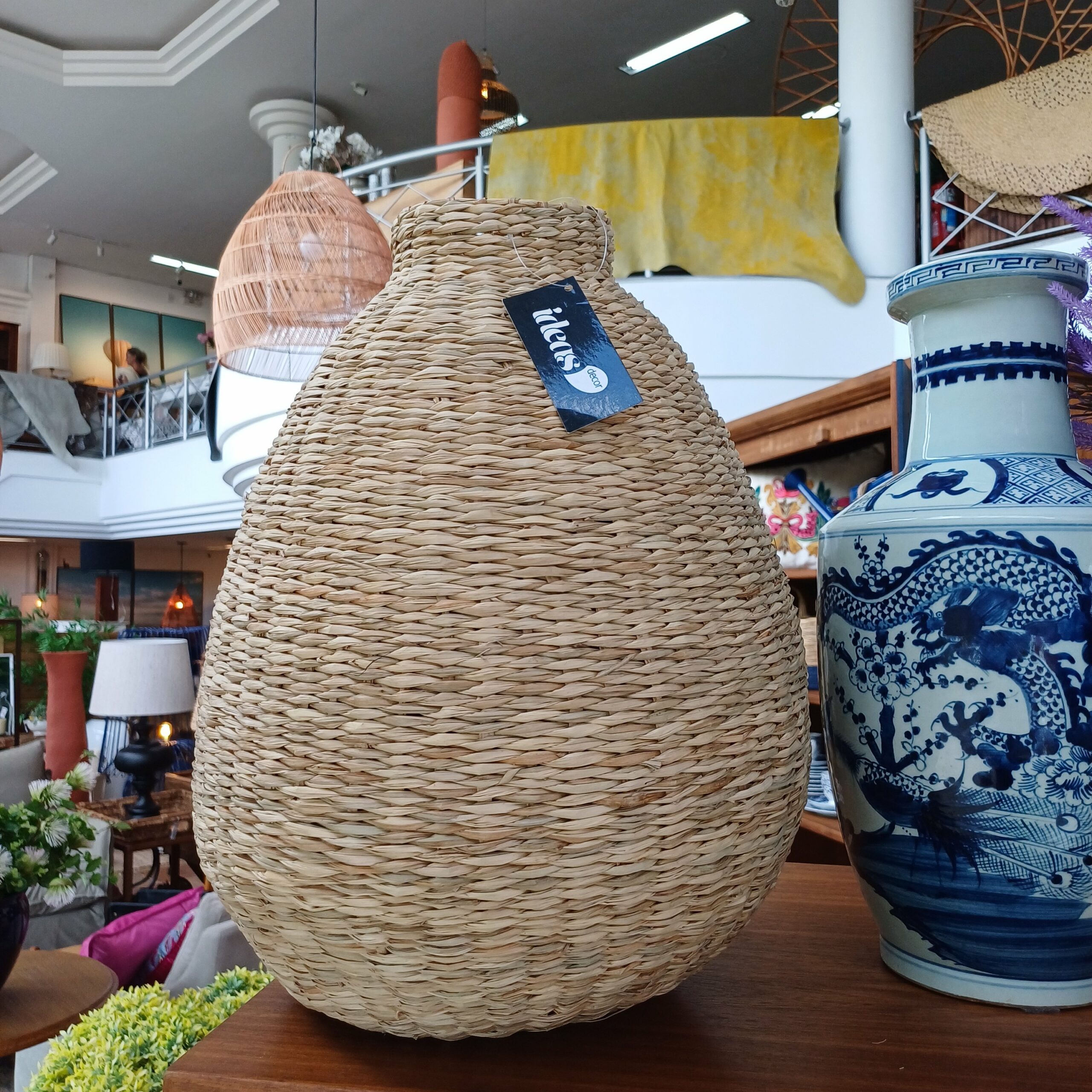 Vaso em Fibra Natural Bojudo Tamanho G