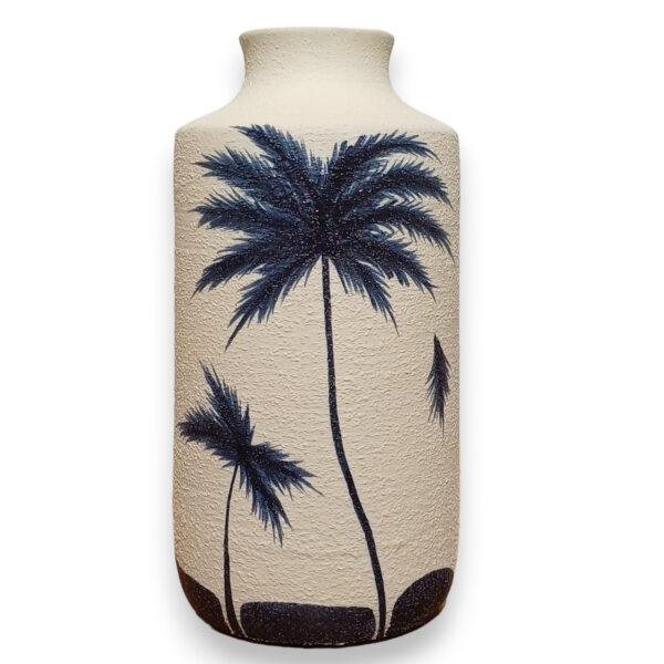 Vaso decorativo em cerâmica off-white com coqueiros azuis P