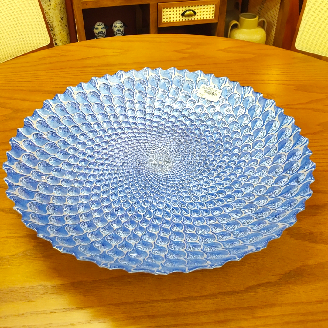 Centro de Mesa Redondo Azul em Vidro - 50 cm de diâmetro