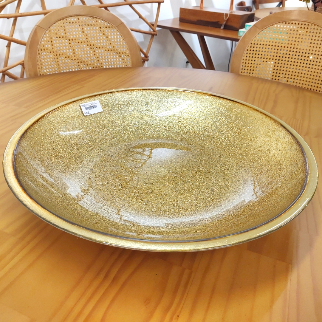 Centro de Mesa Redondo Dourado em Vidro 54 cm de Diâmetro - Importado da Turquia