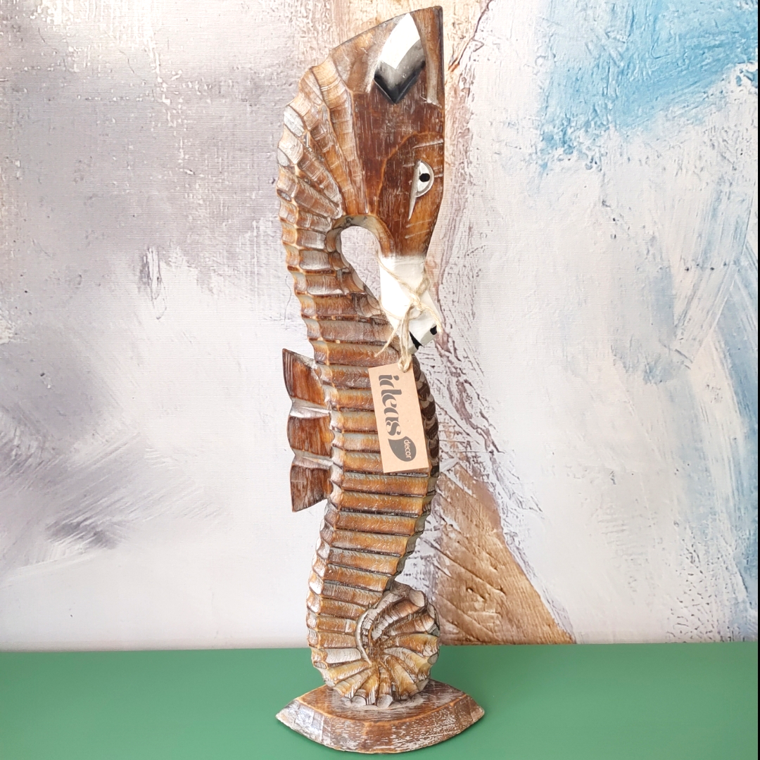 Escultura Cavalo - Marinho em Madeira - Importado da Tailândia - 61 cm de Altura