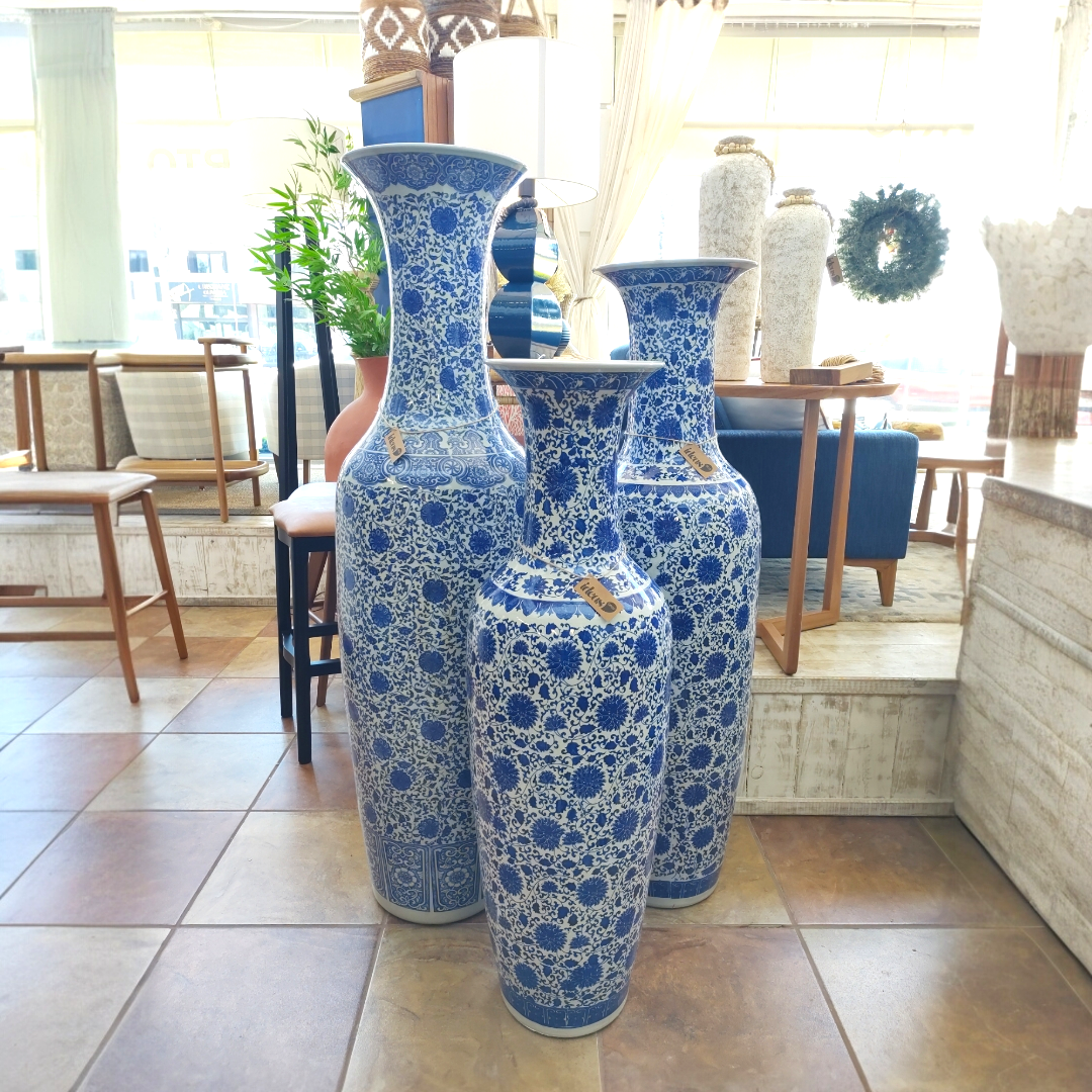Vaso de Chão em Cerâmica Chinesa Azul – 160 cm De Altura