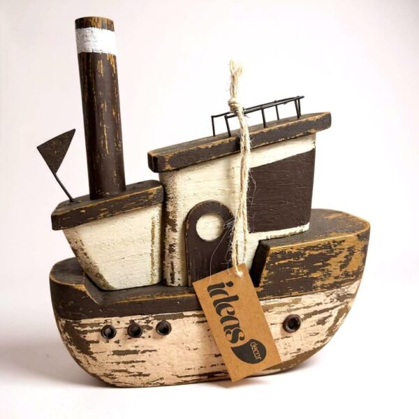 Escultura Barco em Madeira Rústico - 28 cm de Altura - Importado da Tailândia