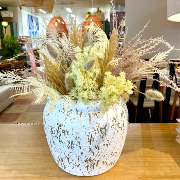 Vaso Branco com Dourado em Cerâmica Texturizada - 26 cm de altura