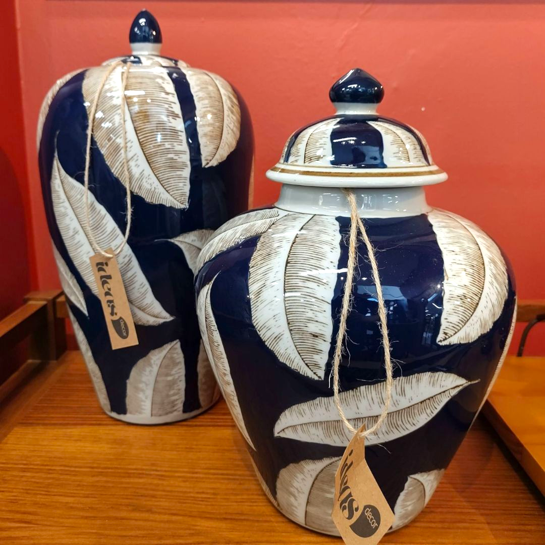 Potiche de Porcelana Azul - Tamanho G - 35 cm de Altura