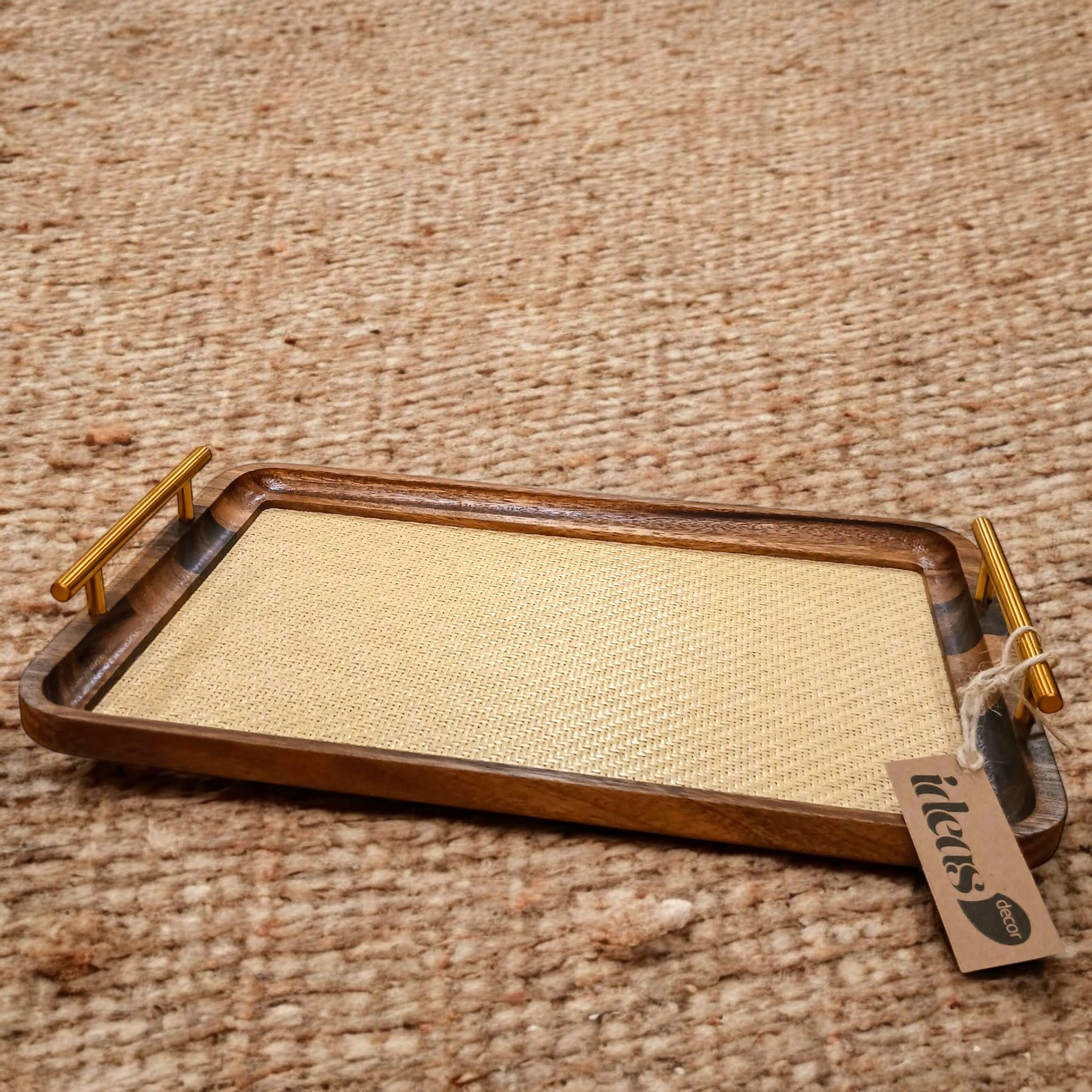 Bandeja em Madeira com Fibra Natural - 43x26 cm