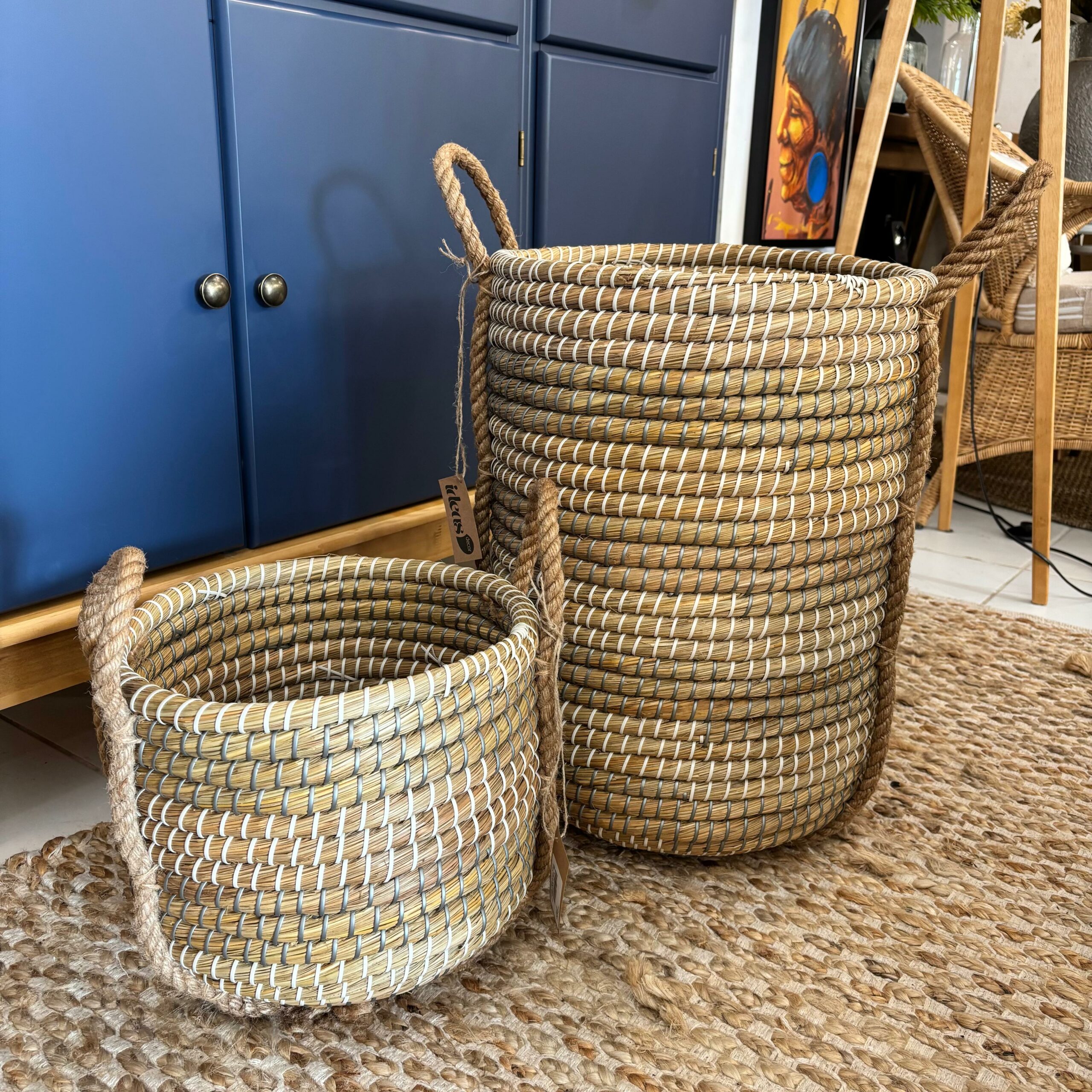 Cesta Redonda Pequena Estruturada em Fibra Natural Importada - Bali