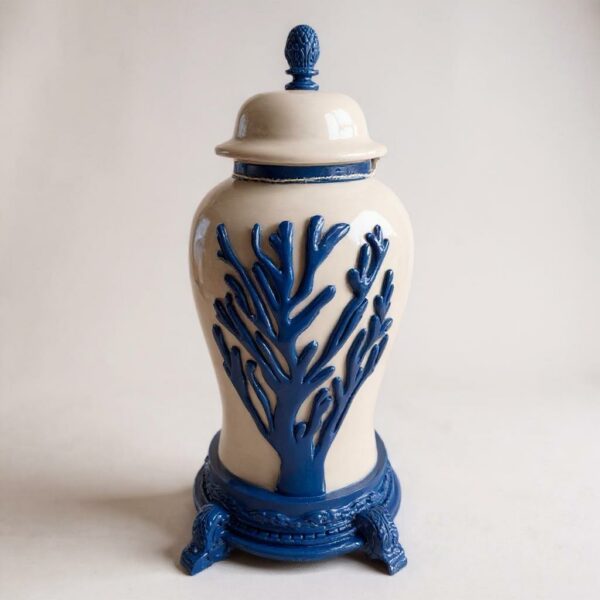 Potiche Coral Azul em Resina - Coleção Alto Padrão