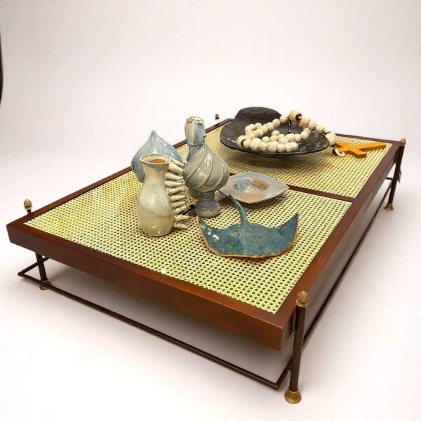 Mesa de Centro Palha Portuguesa e Madeira Maciça