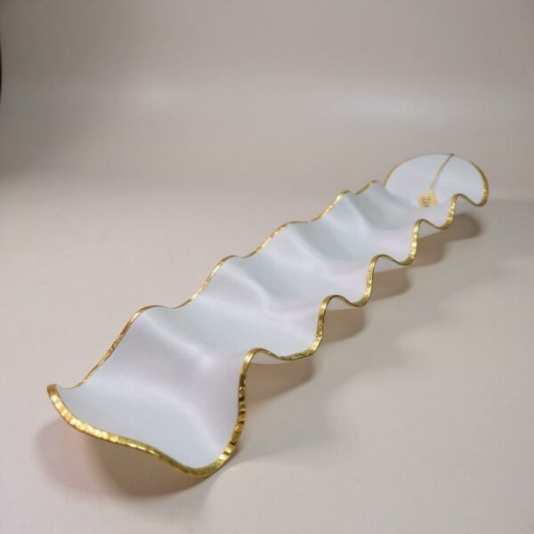 Centro de Mesa Comprido em Vidro Branco com Dourado – 115 cm de comprimento