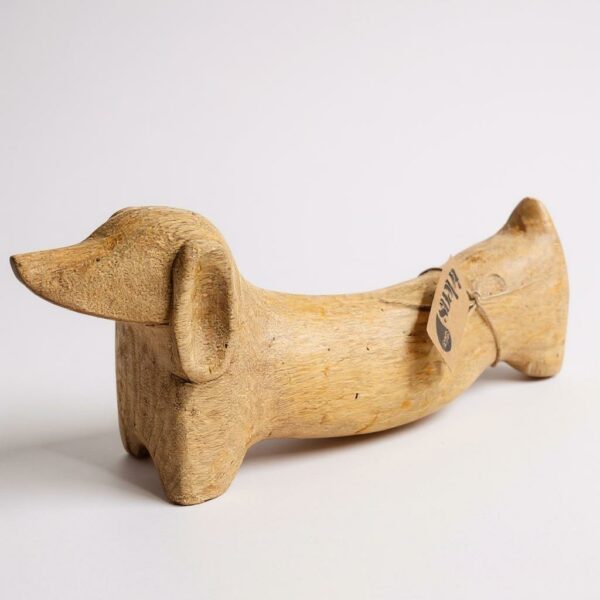 Escultura Cachorro Salsicha em Madeira