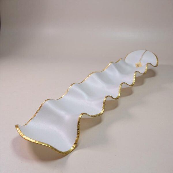 Centro de Mesa Comprido em Vidro Branco com Dourado – 115 cm de comprimento