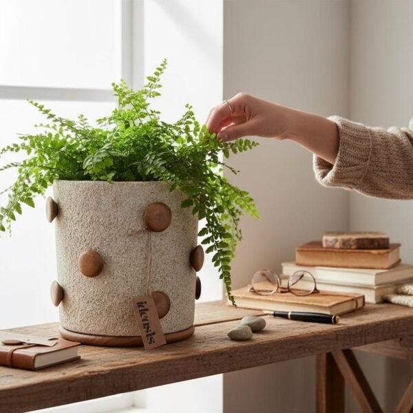 Vaso Redondo Bolas em Arenato e Madeira