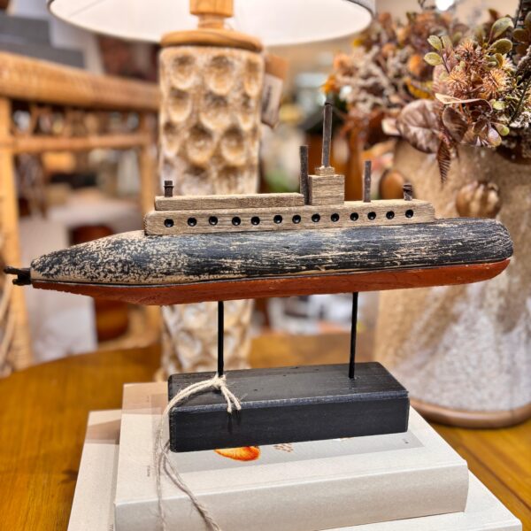 Escultura Submarino em Madeira Rústica - Importado de Bali