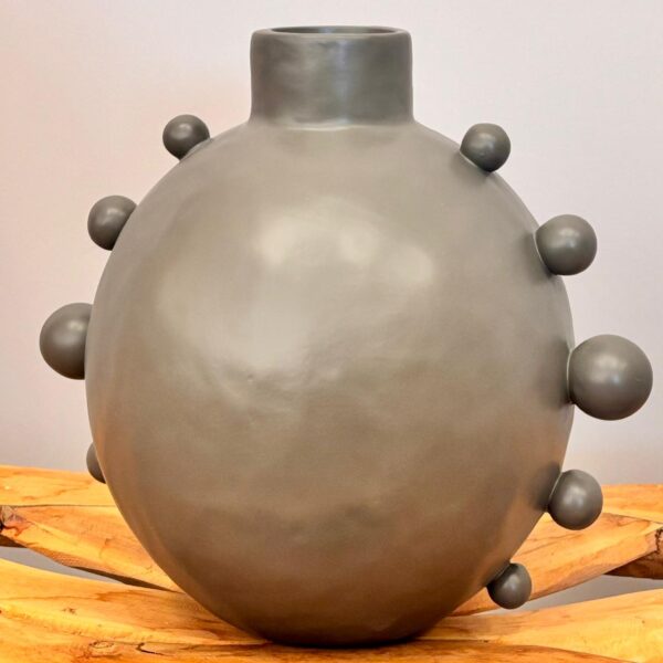 Vaso Bolas em Cerâmica Cinza
