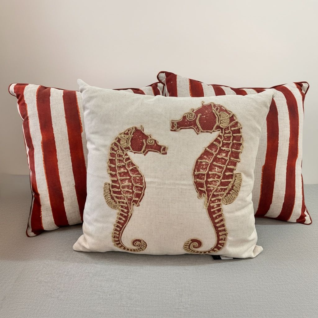 Almofada Sisal Cavalo-Marinho Vermelho 52x52 cm - Alto Padrão