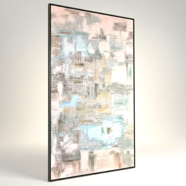 Quadro Abstrato Tons de Verde em Canvas com Moldura - 150x88 cm