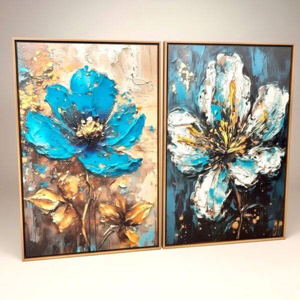 Conjunto Quadro Flor em Canvas com Moldura - 78x53 cm (cada)