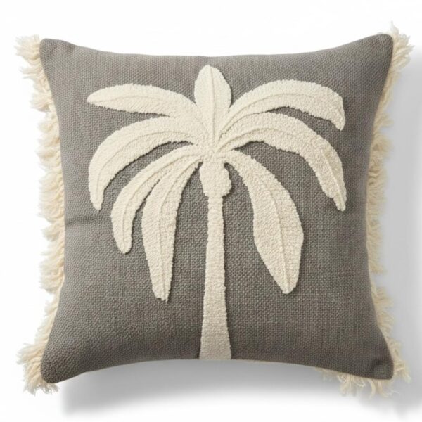 Almofada Linho Cinza Boucle Cru Coqueiro 52x52 cm - Coleção Alto Padrão
