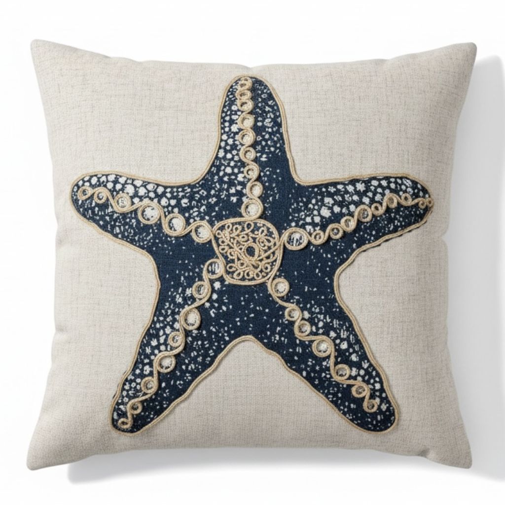 Almofada Estrela do Mar Azul com Sisal 52x52 cm - Coleção Alto Padrão