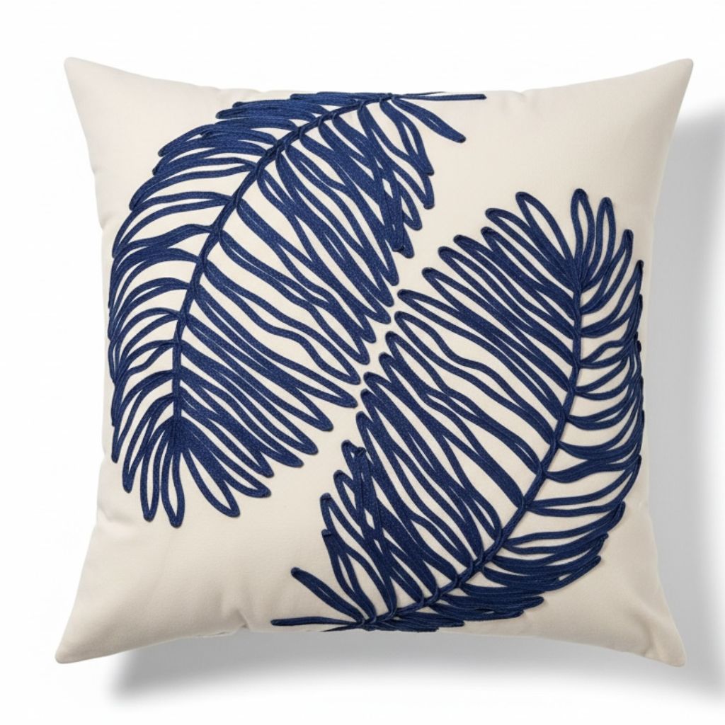 Almofada Folha Azul em Veludo 52x52 cm - Coleção Alto Padrão