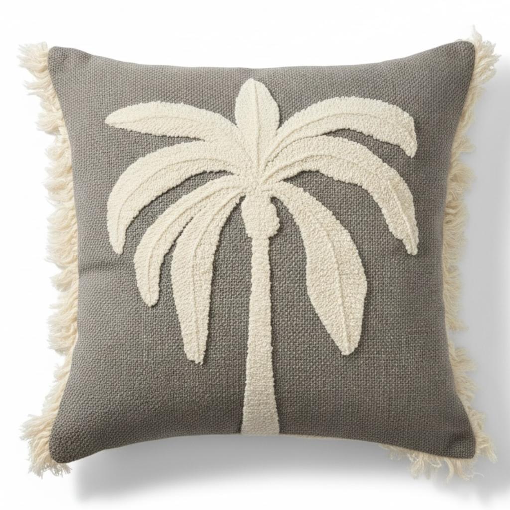 Almofada Linho Cinza Boucle Cru Coqueiro 52x52 cm - Coleção Alto Padrão