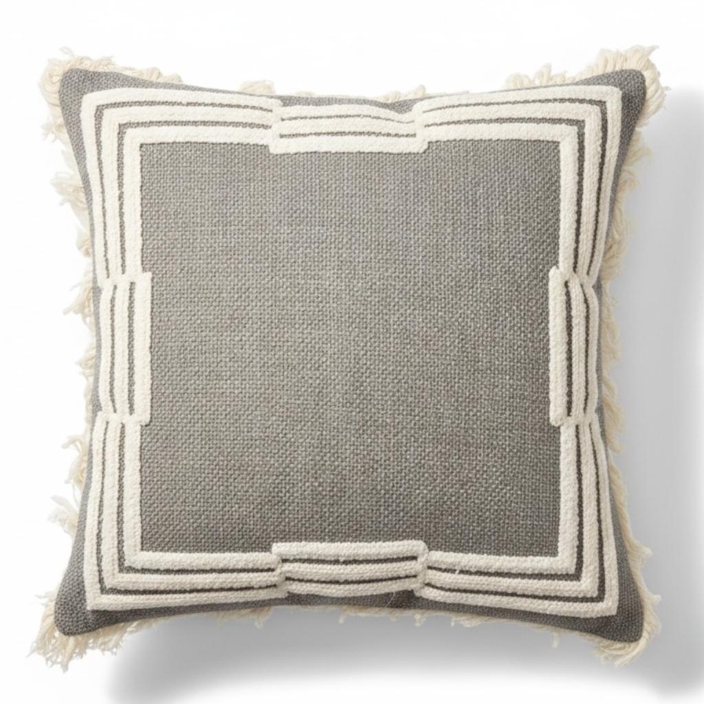 Almofada Linho Cru Boucle Cru Geométrico 52x52 cm - Coleção Alto Padrão