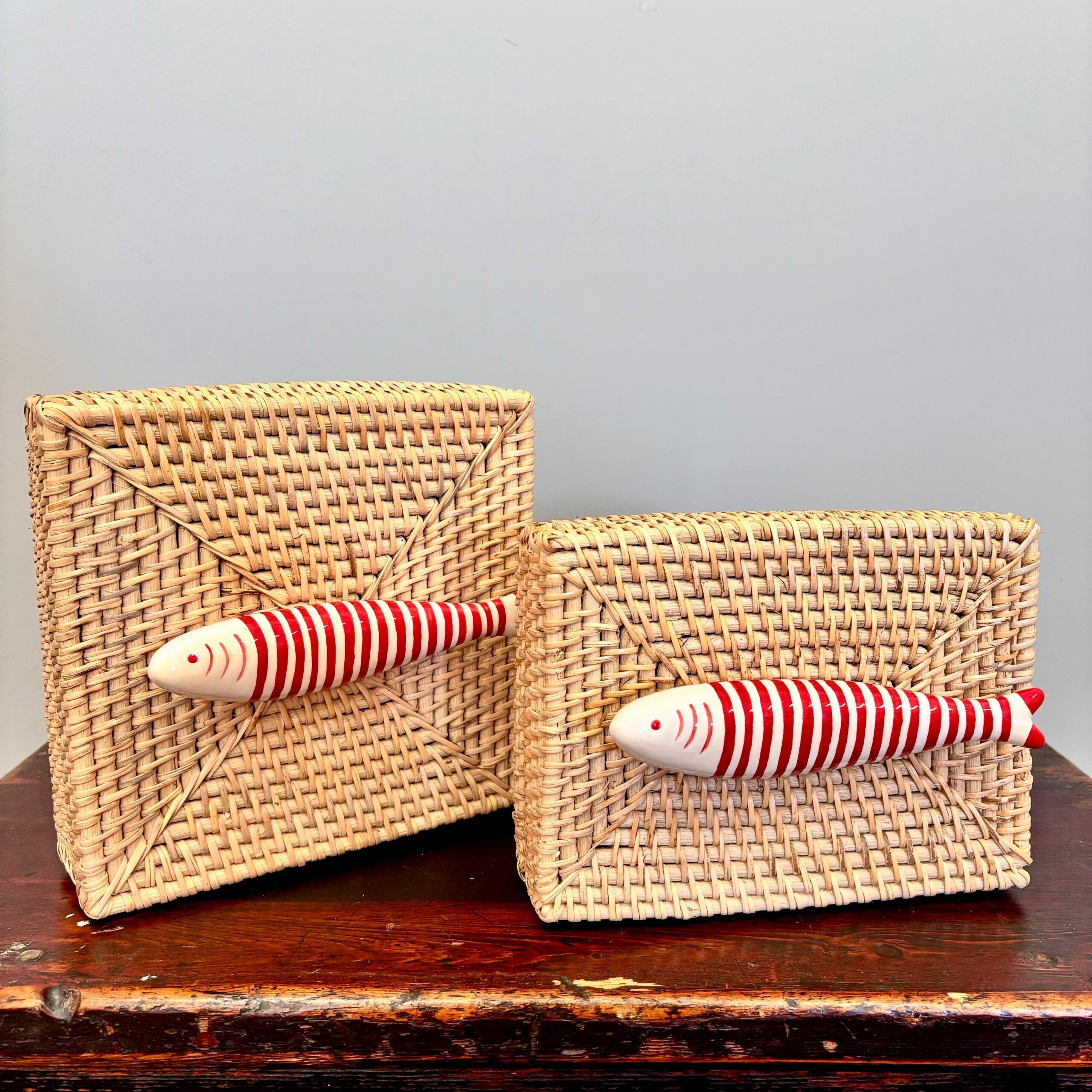 Caixa Retangular Rattan Sardinha Vermelho