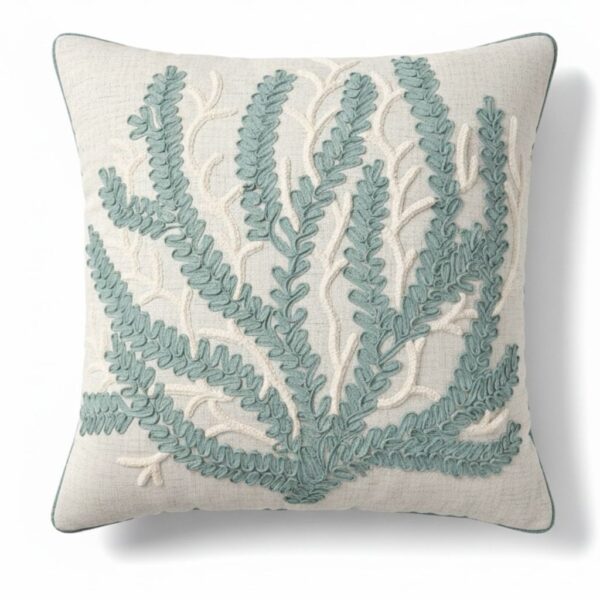 Almofada em Linho Cru e Boucle Coral Verde Linho – Coleção Alto Padrão