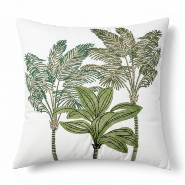 Almofada Sarja 52x52cm Com Bordado Fino Coqueiros Verde