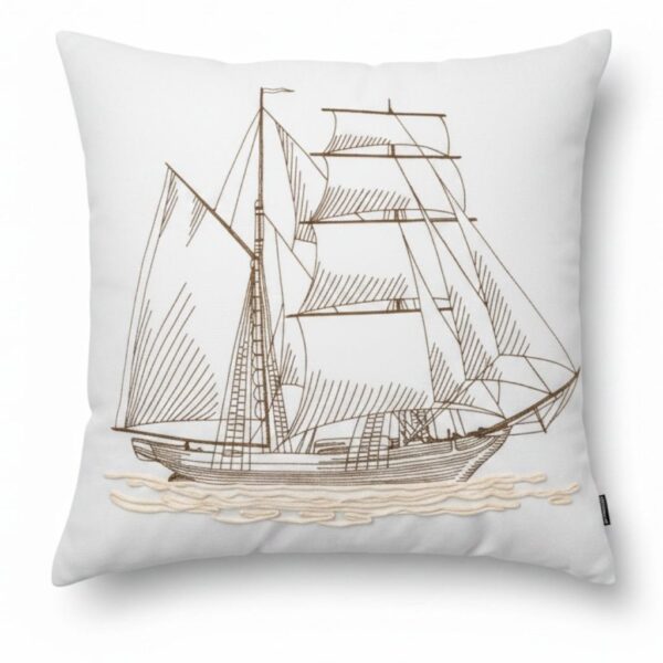 Almofada Decorativa Caravela Bege Bordada 50x50 cm - Coleção Náutica