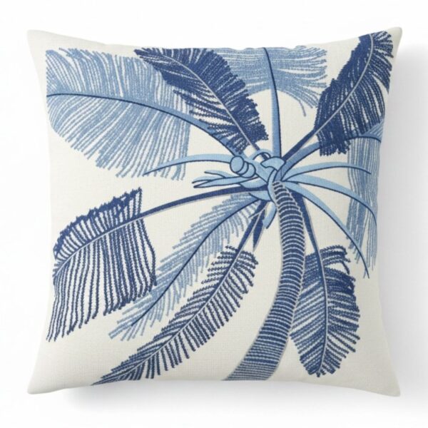 Almofada Sarja 52x52cm Com Bordado Fino Coqueiro Azul