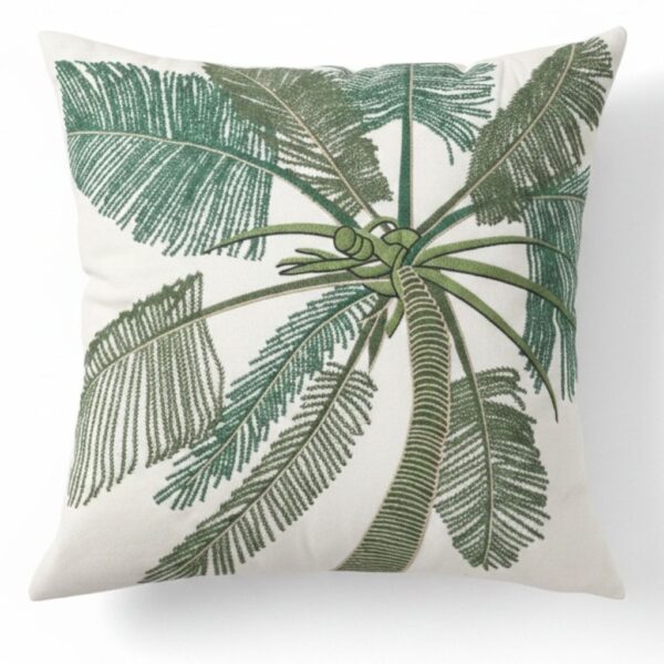 Almofada Sarja 52x52cm Com Bordado Fino Coqueiro Verde