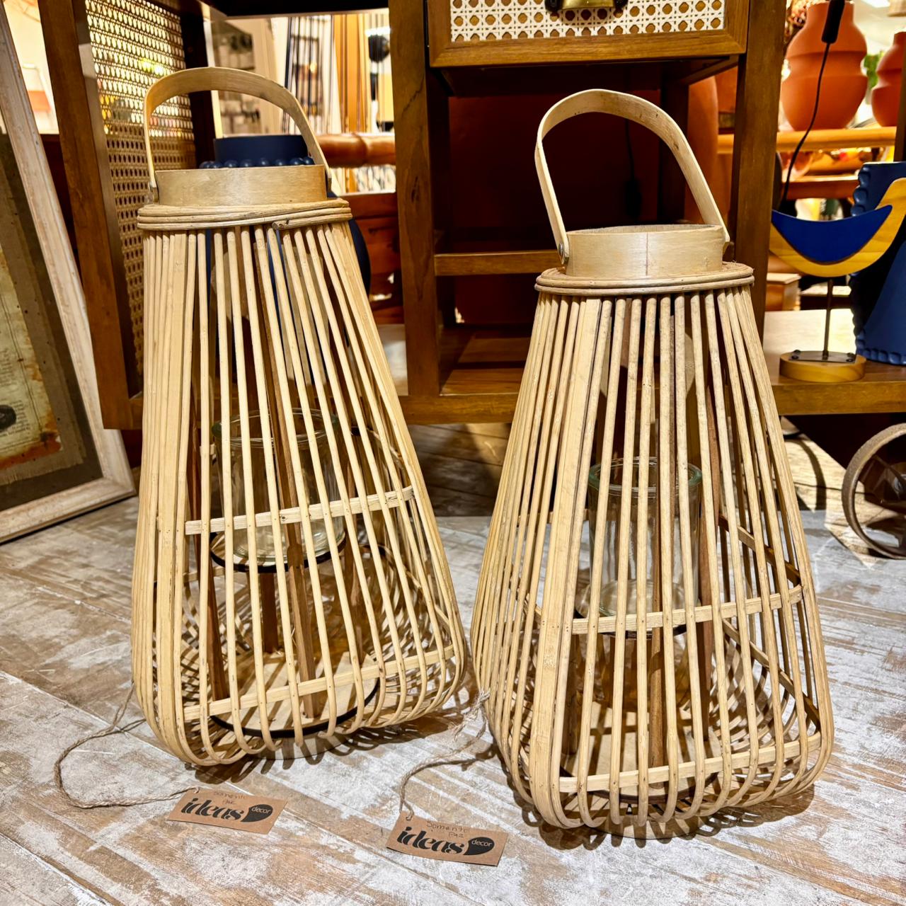 Lanterna em Fibra Natural com Vidro – Tamanho P