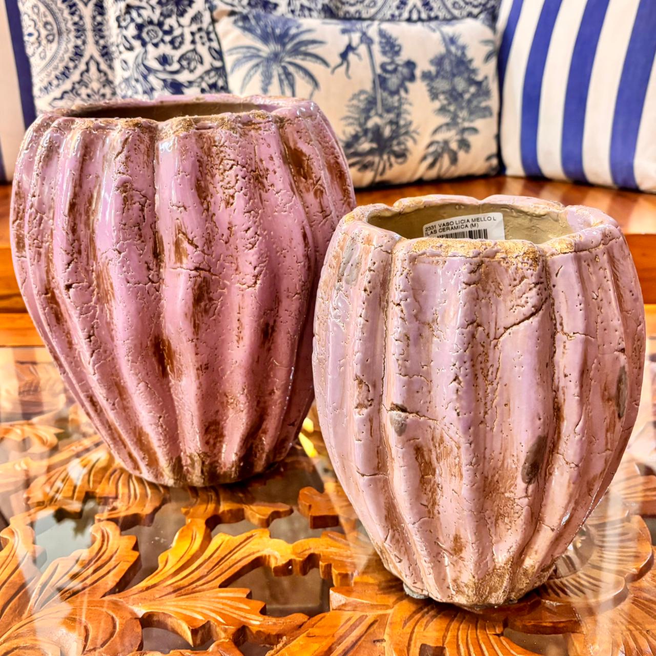 Vaso em Cerâmica Rústica Lilás – Tamanho P