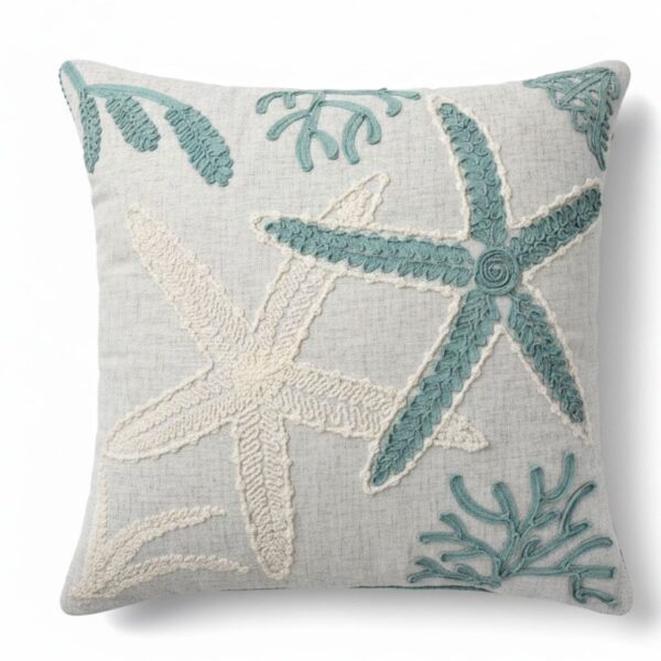 Almofada Estrela do Mar Bordada Verde Predominante 52×52 cm – Coleção Alto Padrão