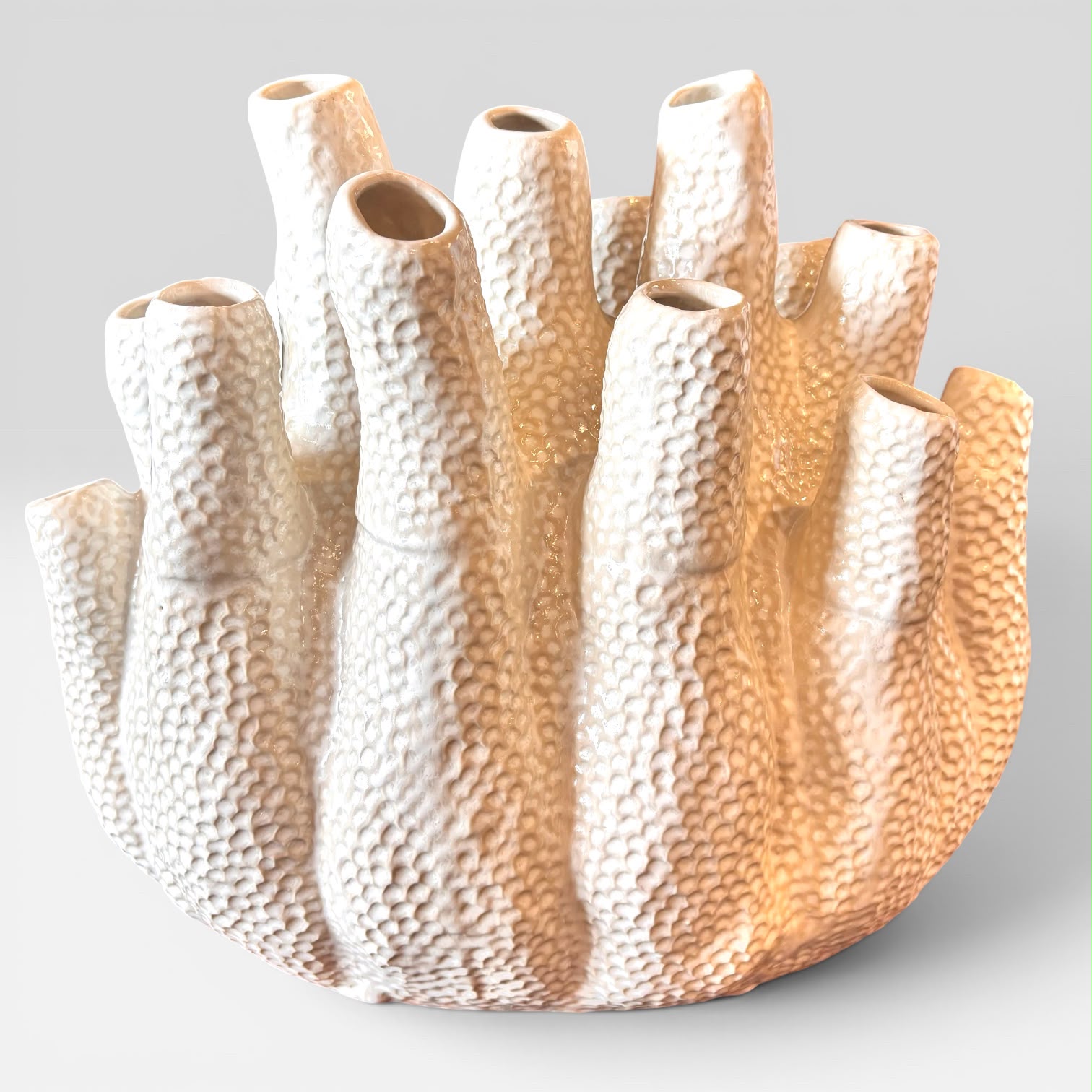 Escultura Coral Branco em Cerâmica - 35 cm de Altura