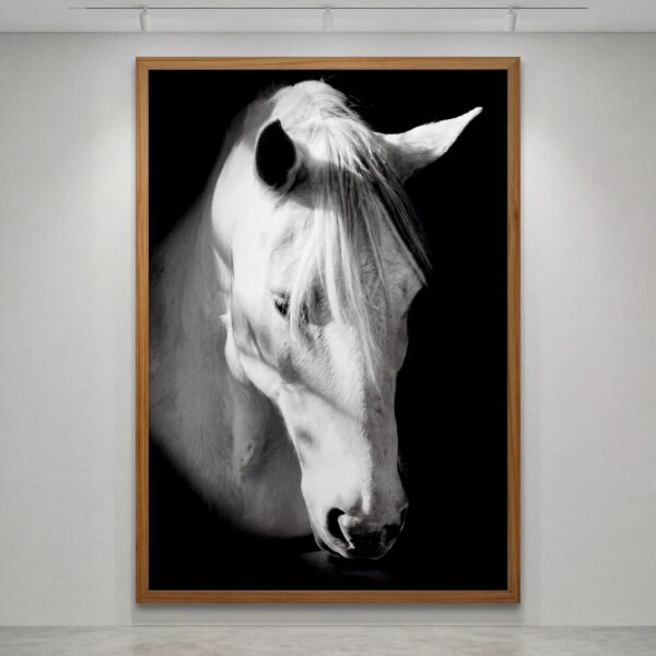 Quadro Cavalo Branco em Vidro e Madeira| 93x63 cm