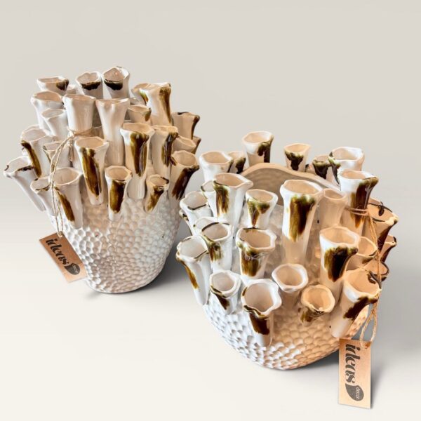 Vaso Coral Decorativo em Cerâmica Branco/Dourado | 27 cm de Altura