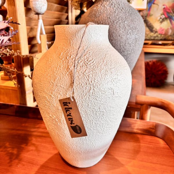 Vaso em Cerâmica Texturizada Creme