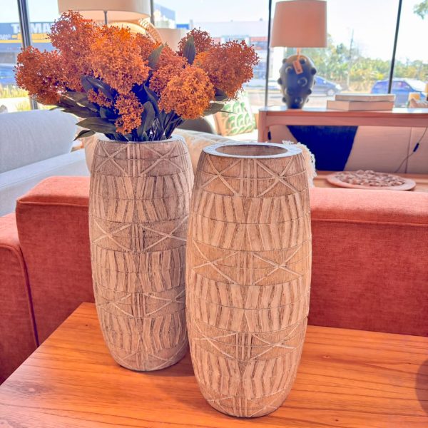 Vaso em Madeira Esculpida Importado de Bali - 42 cm de Altura