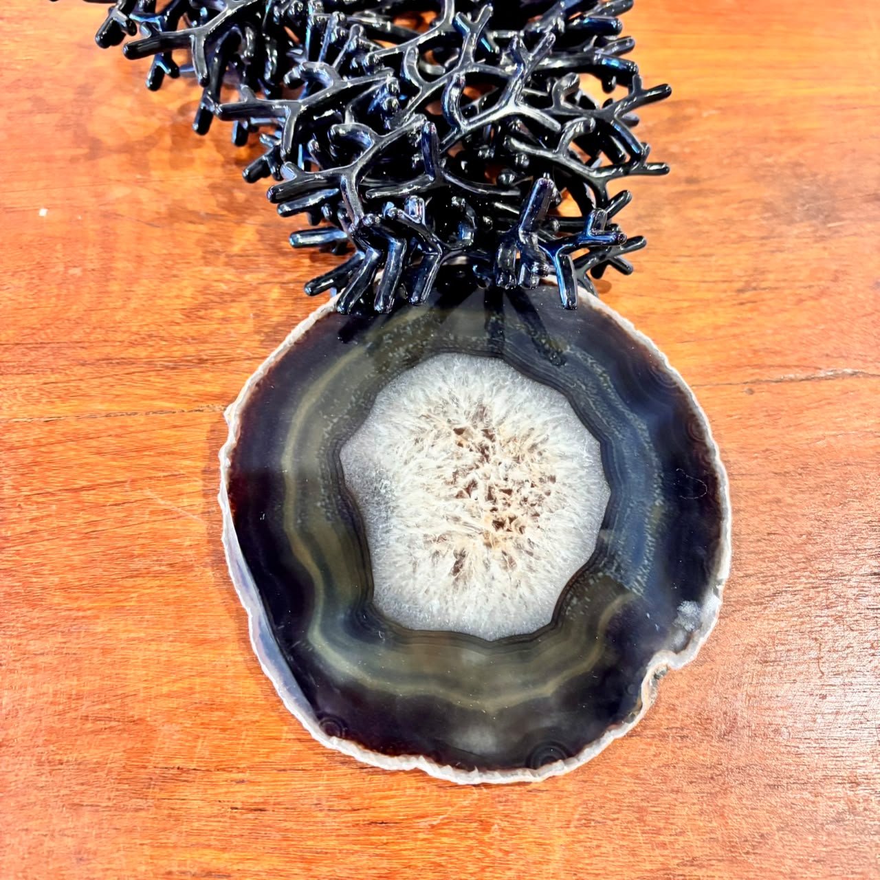 Colar De Mesa Preto Pedra Ágata - Imagem 3
