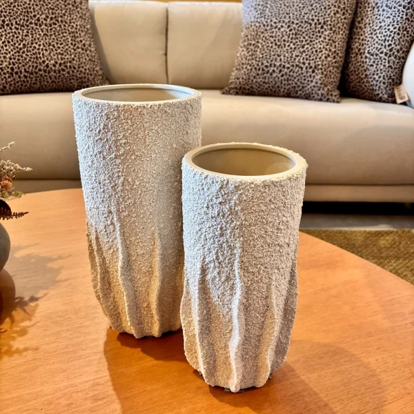 Vaso em Cerâmica Texturizada Cinza Claro - Tamanho G